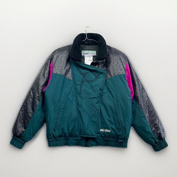 VTG Skidoo Jacket Womens M Green Puffer Bomber Bombardier Snowmobile 90s - Picture 1 of 15